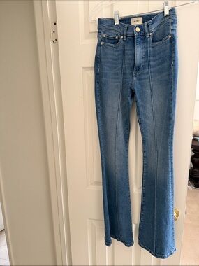 DL1961 Mid Blue High-Rise Flare Jeans with Center Seams